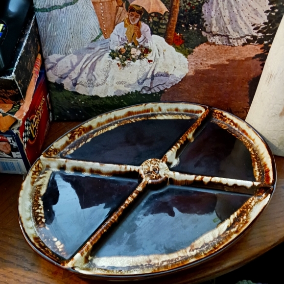 🍕Vintage 70s Pfaltzgraff Serving Platter Dish Porcelain Brown Dripware Oval🌮 - Picture 1 of 10